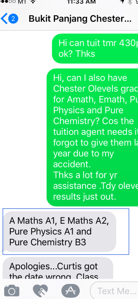 Student Chester O-Levels Results