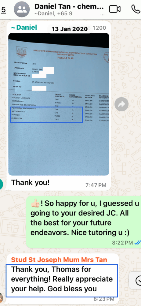 Student Daniel O-Levels Results